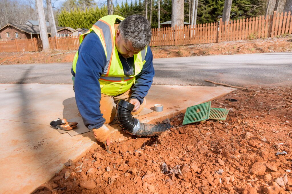 Installation of the rainwater drainage system assembly by the plumber